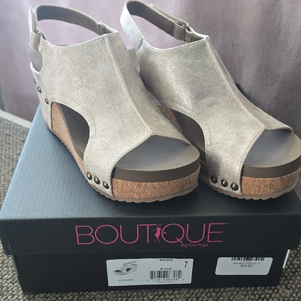 Corkys Beige Wedge Sandals